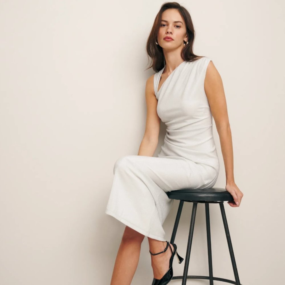 Reformation Amiah Knit Dress in Silver Sparkle
